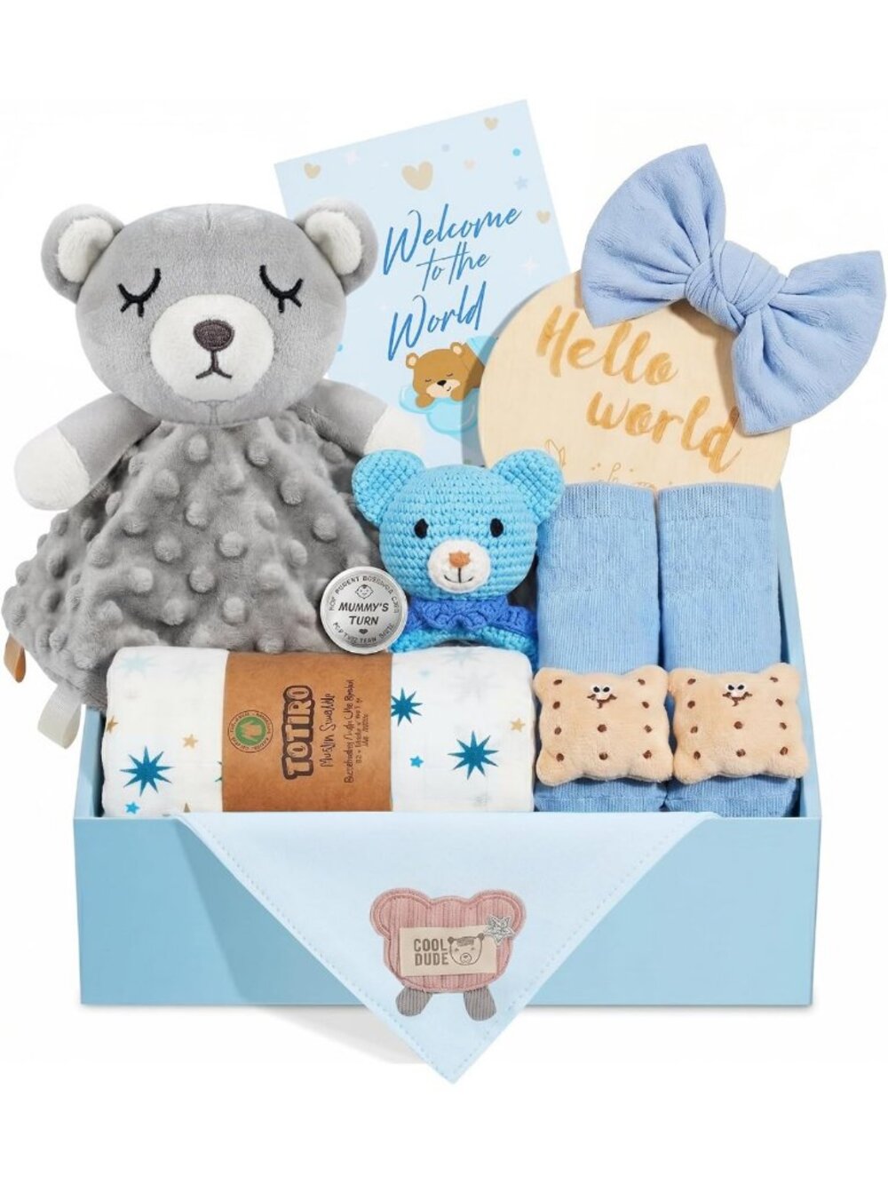 9-Piece Newborn Baby Boy Gift Set - Essentials, Swaddle Blanket, Rattle & More!